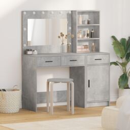 Berkfield Home 2 Piece Dressing Table Set with LED in Concrete Grey Engineered Wood - thumbnail 1