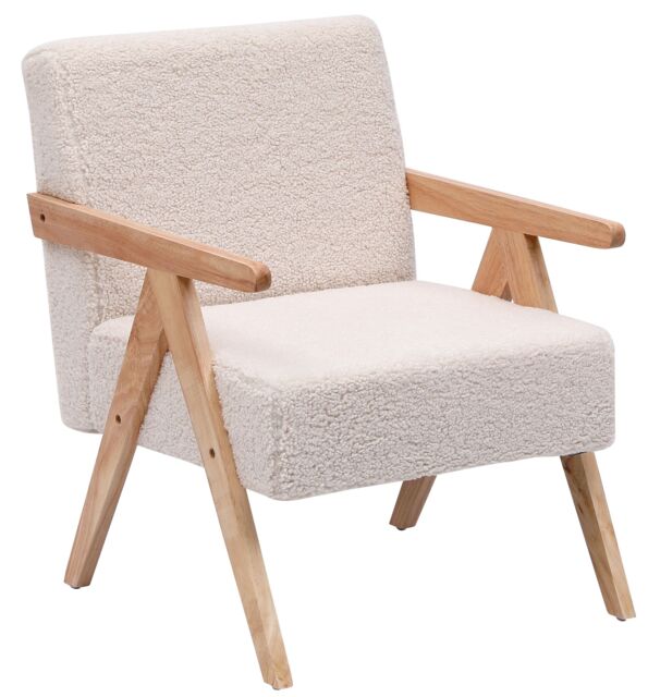 Nordlys Scandinavian Lounge Armchair with Wooden Frame & Fabric in White - image 1