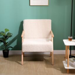 Nordlys Scandinavian Lounge Armchair with Wooden Frame & Fabric in White - thumbnail 3
