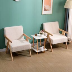 Nordlys Scandinavian Lounge Armchair with Wooden Frame & Fabric in White - thumbnail 6