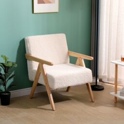 Nordlys Scandinavian Lounge Armchair with Wooden Frame & Fabric in White - thumbnail 2