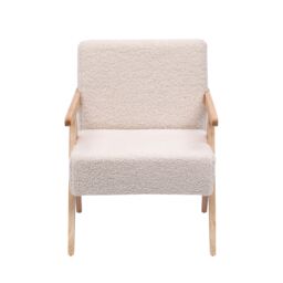 Nordlys Scandinavian Lounge Armchair with Wooden Frame & Fabric in White - thumbnail 8