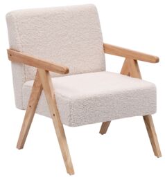 Nordlys Scandinavian Lounge Armchair with Wooden Frame & Fabric in White - thumbnail 1