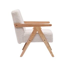 Nordlys Scandinavian Lounge Armchair with Wooden Frame & Fabric in White - thumbnail 7