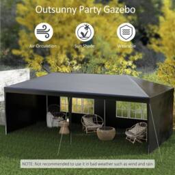 OUTSUNNY 6m x 3m Garden Gazebo Marquee Canopy Party Tent Canopy Patio in Black - thumbnail 4