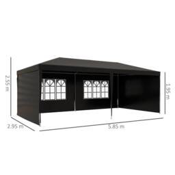 OUTSUNNY 6m x 3m Garden Gazebo Marquee Canopy Party Tent Canopy Patio in Black - thumbnail 3