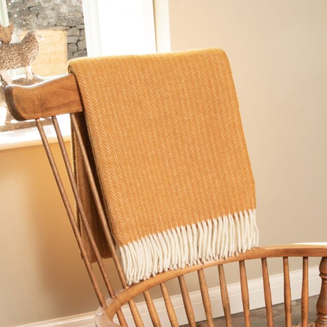 Native Natural Cable Pattern Mustard Wool Blanket - Size: 140 cm x 200 cm - image 1