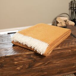 Native Natural Cable Pattern Mustard Wool Blanket - Size: 140 cm x 200 cm - thumbnail 2