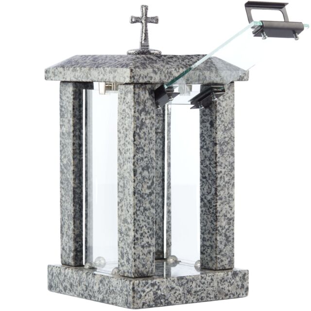 Novecrafto Granite Memorial Lantern with Cross Grave Ornaments for Garden Cemetery in Grey - image 1