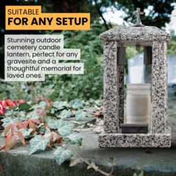 Novecrafto Granite Memorial Lantern with Cross Grave Ornaments for Garden Cemetery in Grey - thumbnail 8