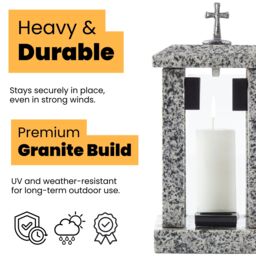 Novecrafto Granite Memorial Lantern with Cross Grave Ornaments for Garden Cemetery in Grey - thumbnail 2