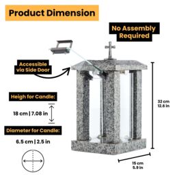 Novecrafto Granite Memorial Lantern with Cross Grave Ornaments for Garden Cemetery in Grey - thumbnail 3