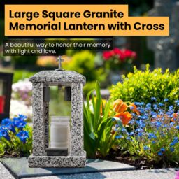 Novecrafto Granite Memorial Lantern with Cross Grave Ornaments for Garden Cemetery in Grey - thumbnail 6