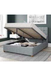 Aspire Sinatra Upholstered Ottoman Storage Bed, Malham Weave Fabric in Light Blue - Size: King - thumbnail 2