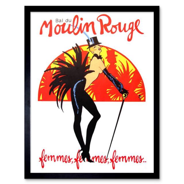 "Wee Blue Coo Burlesque Moulin Rouge Paris Home Decor 12x16"" Framed Art Print in Red - Size: W12"" x H16""" - image 1