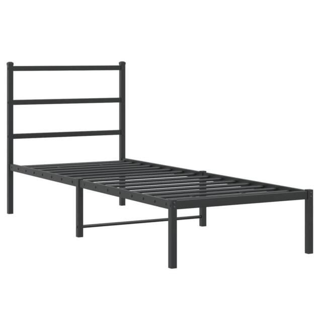 Berkfield Home Metal Bed Frame without Mattress with Headboard Black 75x190cm - Size: 75x190 cm
