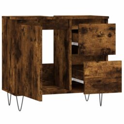 Berkfield Home Bathroom Cabinet Smoked Oak 65x33x60 cm Engineered Wood in Brown - Size: 65 x 33 x 60 cm - thumbnail 4
