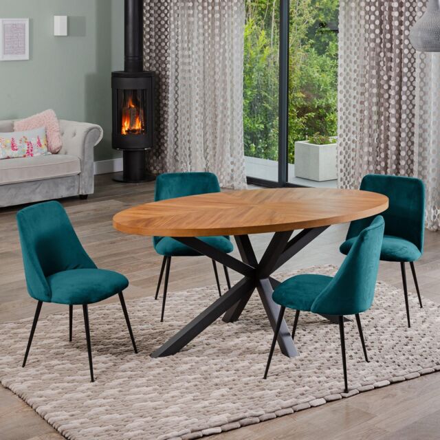 Artemis Home Dosenna Oval Dining Table Set with 4 Morandi Velvet Chairs in Teal