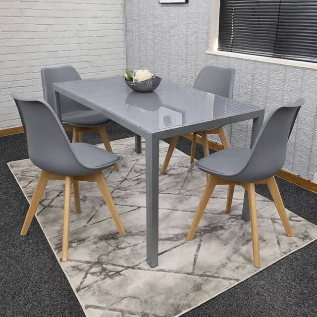 KOSY KOALA Modern Rectangle Grey Glass Dining Table Set With 4 Grey Metal Chairs in Light Grey - image 1