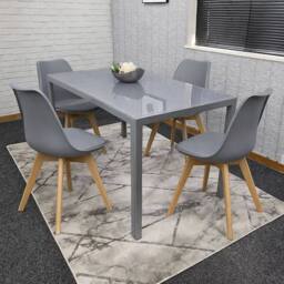 KOSY KOALA Modern Rectangle Grey Glass Dining Table Set With 4 Grey Metal Chairs in Light Grey - thumbnail 1