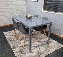 KOSY KOALA Modern Rectangle Grey Glass Dining Table Set With 4 Grey Metal Chairs in Light Grey - thumbnail 2