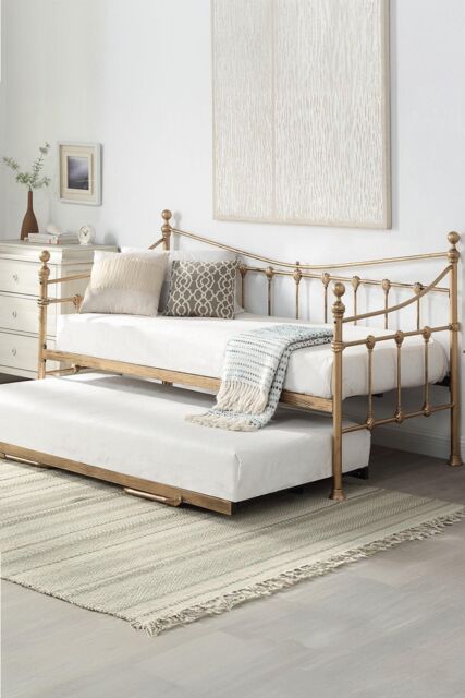 SlumberWorx Newnham Classic Victorian Style Living Room Bedroom Metal Day Bed Frame w Trundle in Bronze - Size: Single - image 1