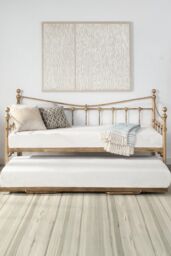 SlumberWorx Newnham Classic Victorian Style Living Room Bedroom Metal Day Bed Frame w Trundle in Bronze - Size: Single - thumbnail 3