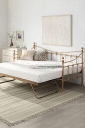 SlumberWorx Newnham Classic Victorian Style Living Room Bedroom Metal Day Bed Frame w Trundle in Bronze - Size: Single - thumbnail 2