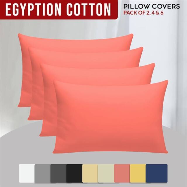 Grace 100% Egyptian Cotton 4 Pack Pillowcases with Envelope Closure in Coral - Size: Standard Pillow Case - image 1