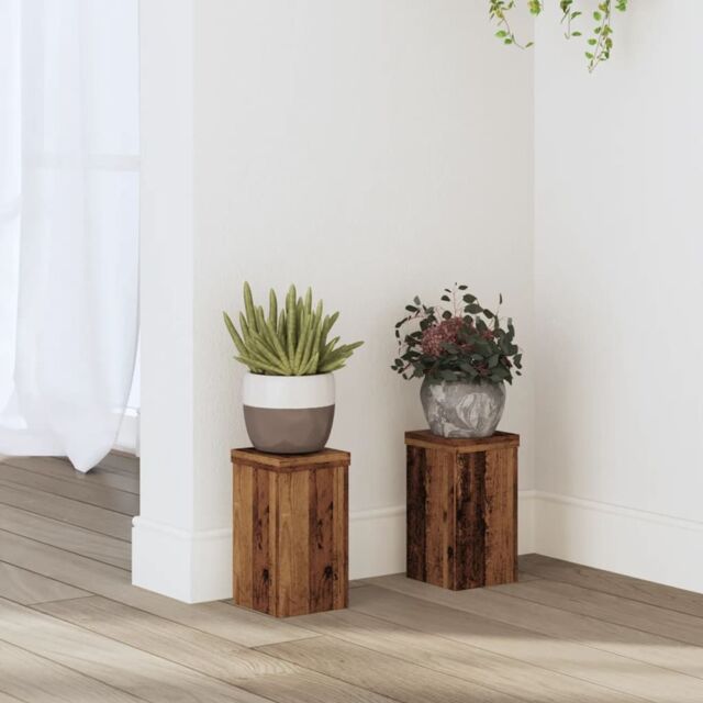 Berkfield Home Plant Stands 2 pcs Old Wood 10x10x18 cm Engineered Wood in Brown - Size: 10 x 10 x 18 cm - image 1