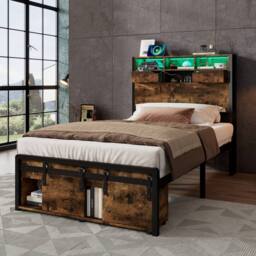 BTM Metal Bed with Multi-Color LED Lights, Charging Ports & Storage in Black - Size: Single - thumbnail 2