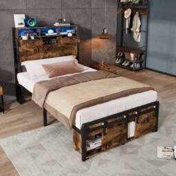 BTM Metal Bed with Multi-Color LED Lights, Charging Ports & Storage in Black - Size: Single - thumbnail 1