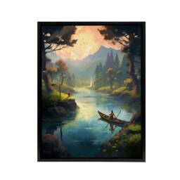 "Artery8 Fishermen Forest River Fishing Framed Canvas Wall Art Print in Green - Size: W12"" x H16""" - thumbnail 1