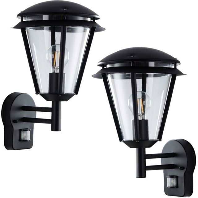Loops 2 PACK IP44 Outdoor Wall Lamp Matt Black Steel Modern PIR Lantern Porch Curved - image 1