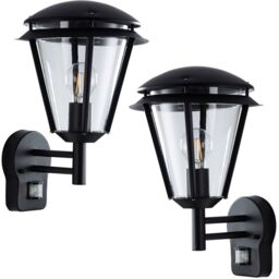 Loops 2 PACK IP44 Outdoor Wall Lamp Matt Black Steel Modern PIR Lantern Porch Curved