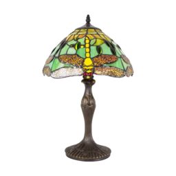 Happy Homewares Hand Crafted Stained Glass Dragonfly Tiffany Table Lamp in Green - Size: 8 inches