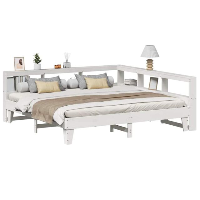 Berkfield Home Bookcase Bed without Mattress White 200x200cm Solid Wood Pine - Size: 200x200 cm - image 1