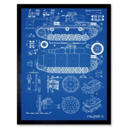 "Artery8 Panzer III 3 German Medium Tank Blue Plan 12x16"" Framed Wall Art Print - Size: W12"" x H16""" - thumbnail 1