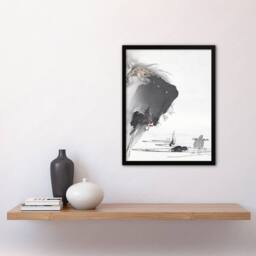 Artery8 Kogyo Tsukioka Framed Wall Art Print Two Turtles 1890 Ink Painting in Grey - Size: A4 - thumbnail 2