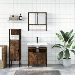 Berkfield Home 3 Piece Bathroom Furniture Set Smoked Oak Engineered Wood in Brown - thumbnail 3