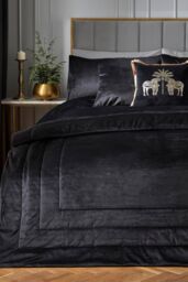 Laurence Llewelyn-Bowen 'Chic' Luxury Soft Velvet Frame Stitched Warm & Cosy Bedspread in Black