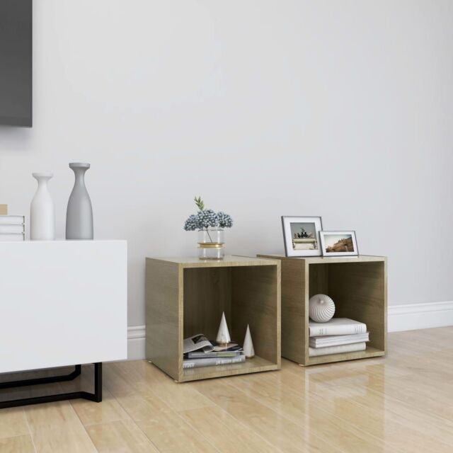 Berkfield Home TV Cabinets 2 pcs Sonoma Oak 37x35x37 cm Engineered Wood in Brown - Size: 37 x 35 x 37 cm - image 1