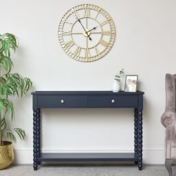 Melody Maison Navy Blue Bobble 2 Drawer Console Table 110cm X 78cm in Dark Blue - Size: 110 cm X 78 cm - thumbnail 3