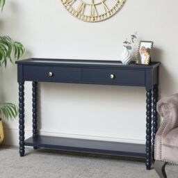 Melody Maison Navy Blue Bobble 2 Drawer Console Table 110cm X 78cm in Dark Blue - Size: 110 cm X 78 cm