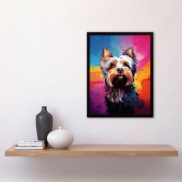 Artery8 Wall Art Print Yorkshire Terrier Dog Lover Gift Pet Portrait Rainbow Colours Artwork Painting Art Framed - Size: A4 - thumbnail 4