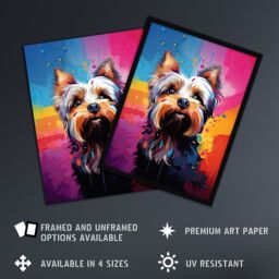 Artery8 Wall Art Print Yorkshire Terrier Dog Lover Gift Pet Portrait Rainbow Colours Artwork Painting Art Framed - Size: A4 - thumbnail 2
