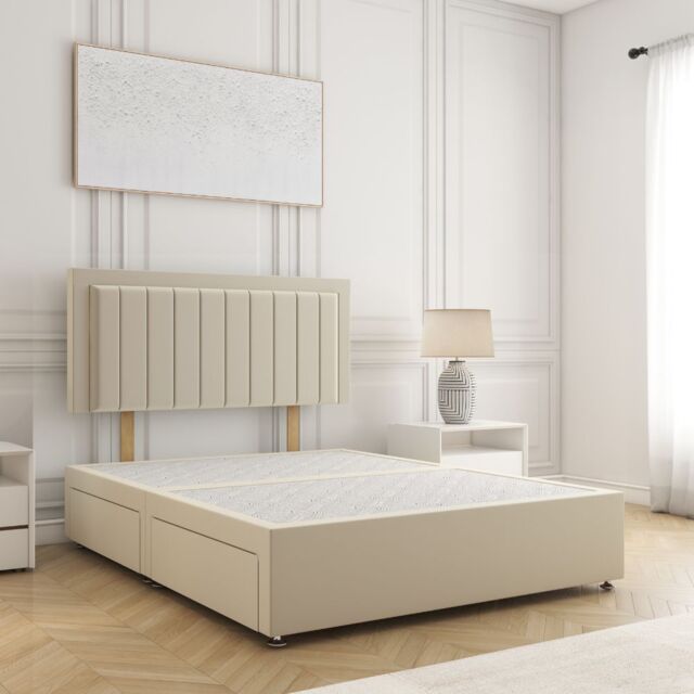 "BSSPOKE Zarah Divan Bed Plush Velvet 24""Headboard 2Drawers Footend No Mattress in Cream - Size: Double" - image 1