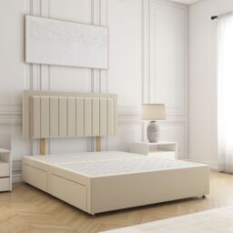 "BSSPOKE Zarah Divan Bed Plush Velvet 24""Headboard 2Drawers Footend No Mattress in Cream - Size: Double" - thumbnail 1