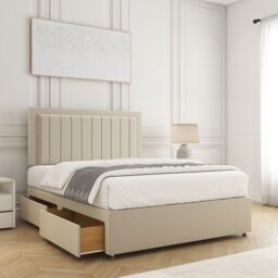 "BSSPOKE Zarah Divan Bed Plush Velvet 24""Headboard 2Drawers Footend No Mattress in Cream - Size: Double" - thumbnail 2