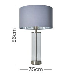 ValueLights Balan Glass & Brushed Chrome Table Lamp with Chrome Metallic Inner Lamp Shade in Grey - thumbnail 5